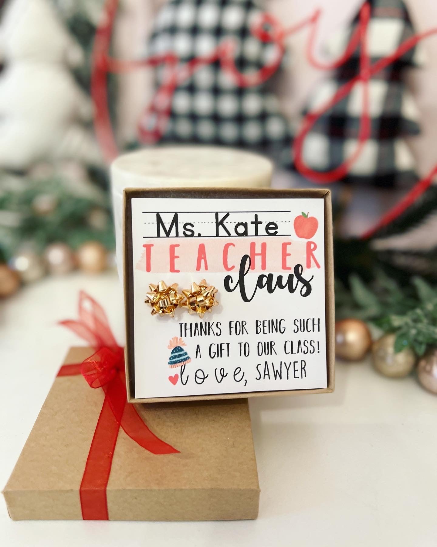 Teacher Claus Bow Earrings