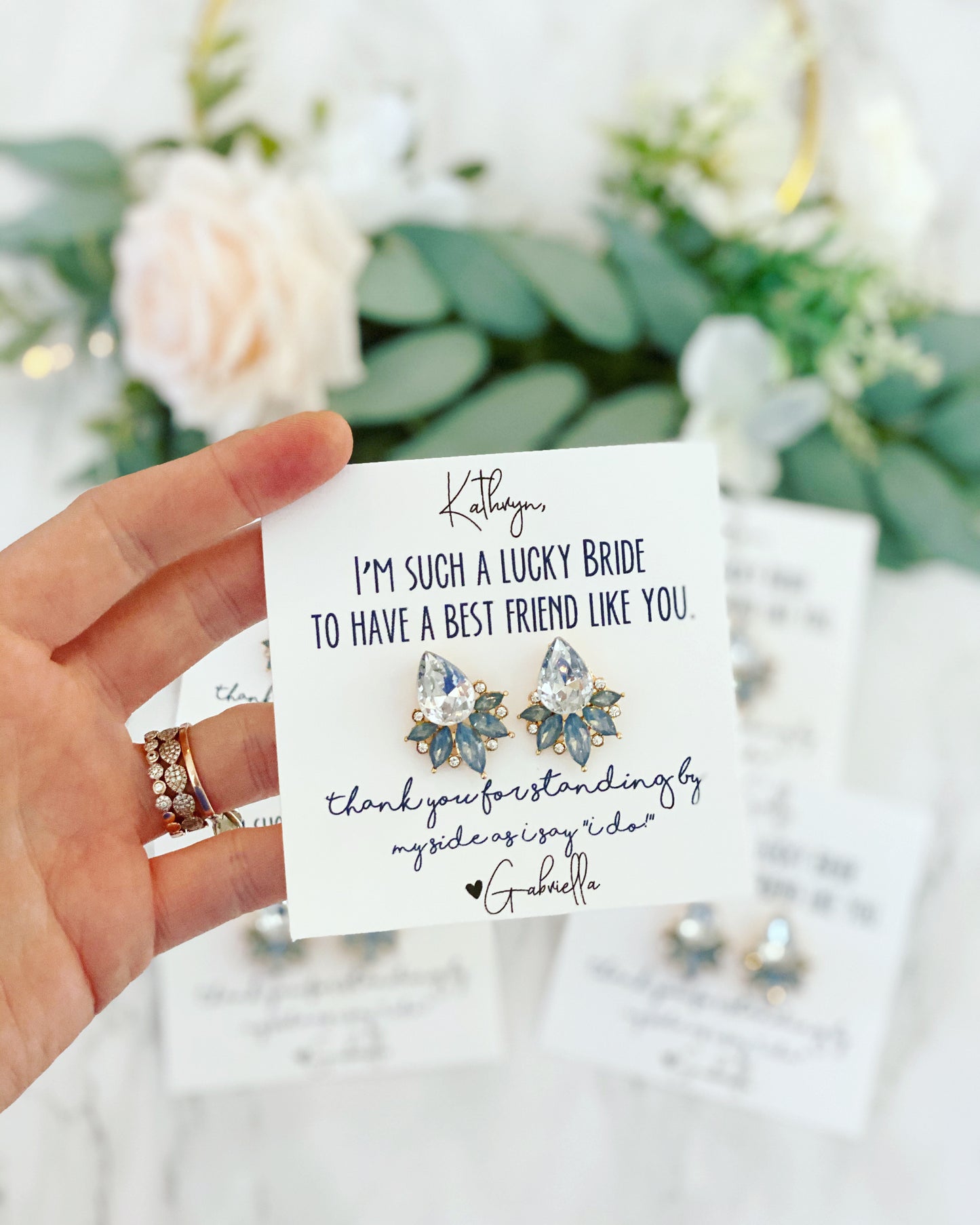 Opal Light Blue or Clear Crystal Stud Earrings