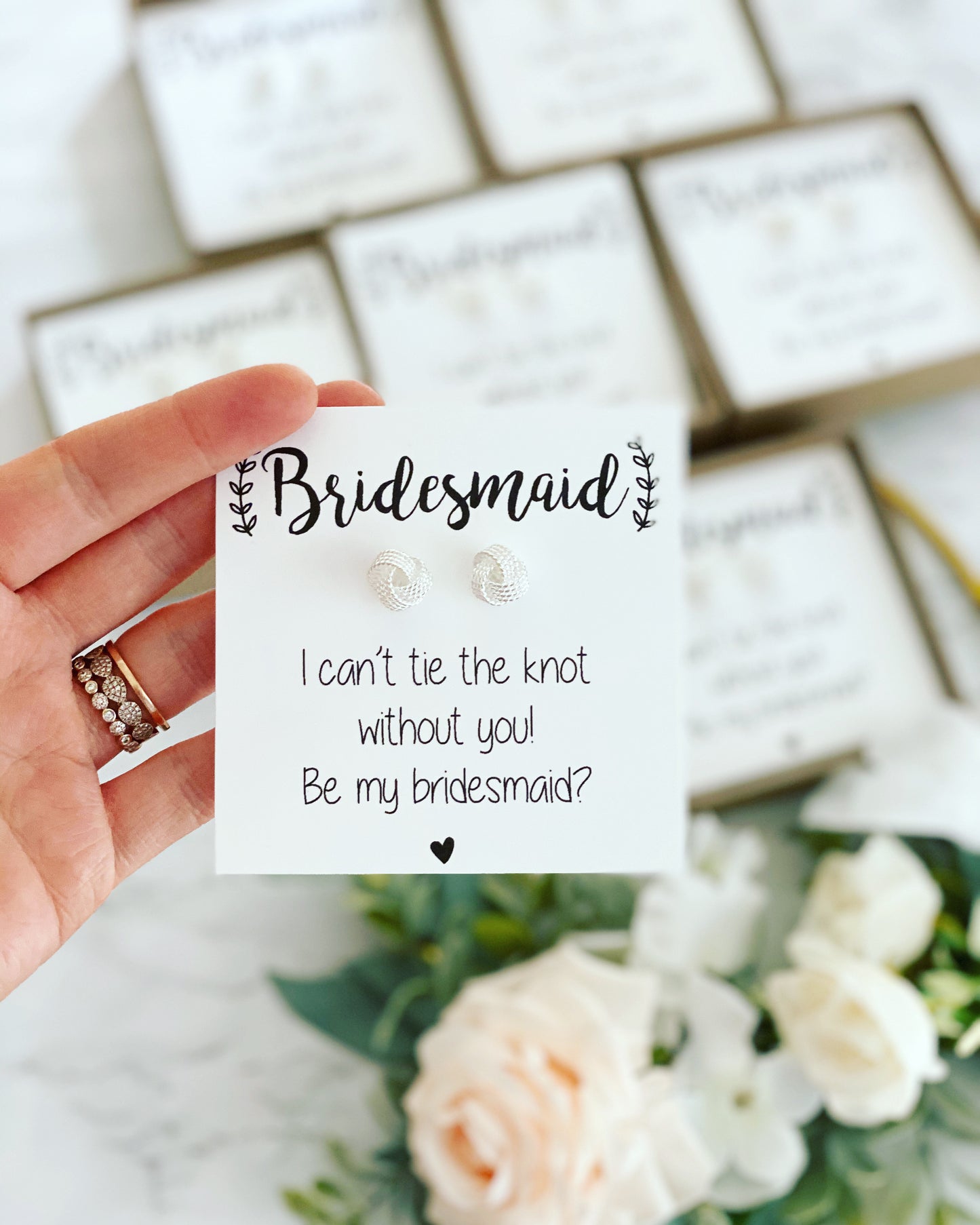 Silver Knot Bridal Party Earrings with Role