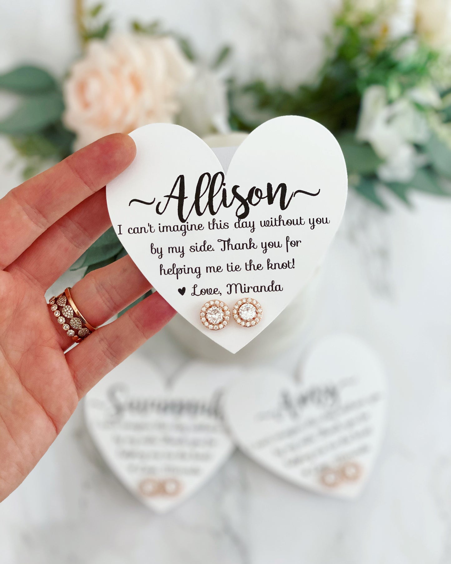Bridesmaid Today, Friend for Life Cubic Zircon Earrings and Heart Card