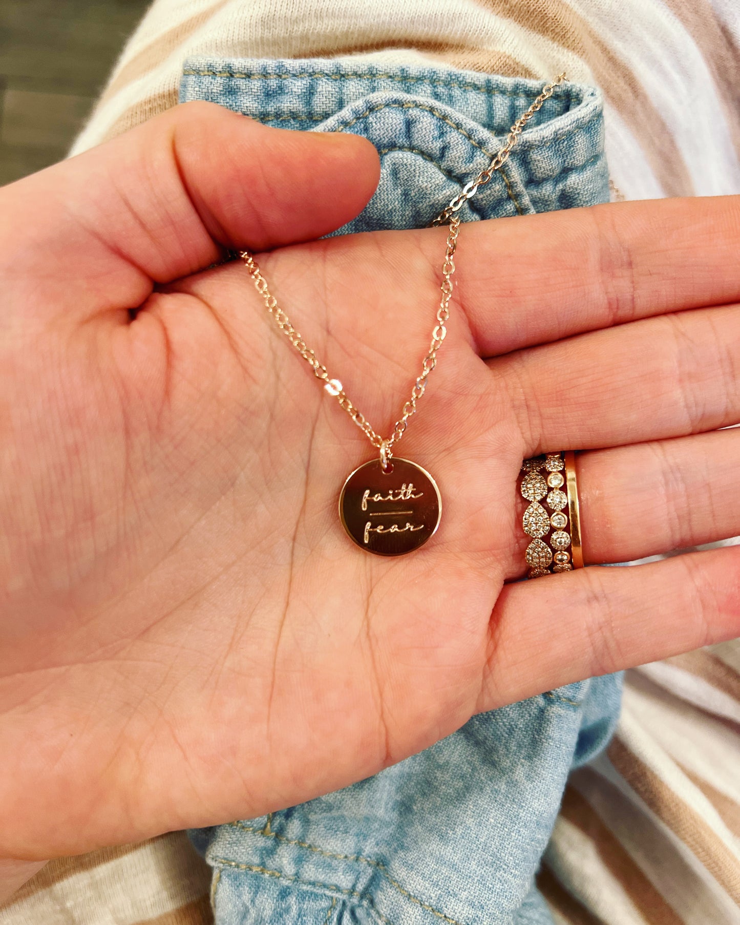 Faith over Fear Rose Gold Disc Necklace