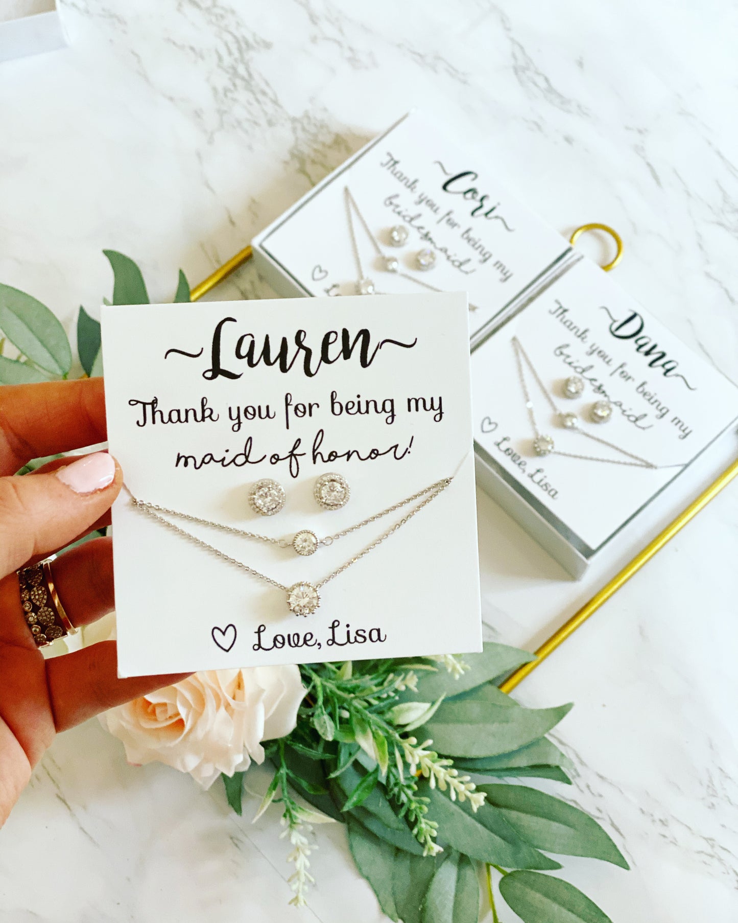 Luckiest Bride CZ Necklace, Bracelet & Matching Stud Earrings
