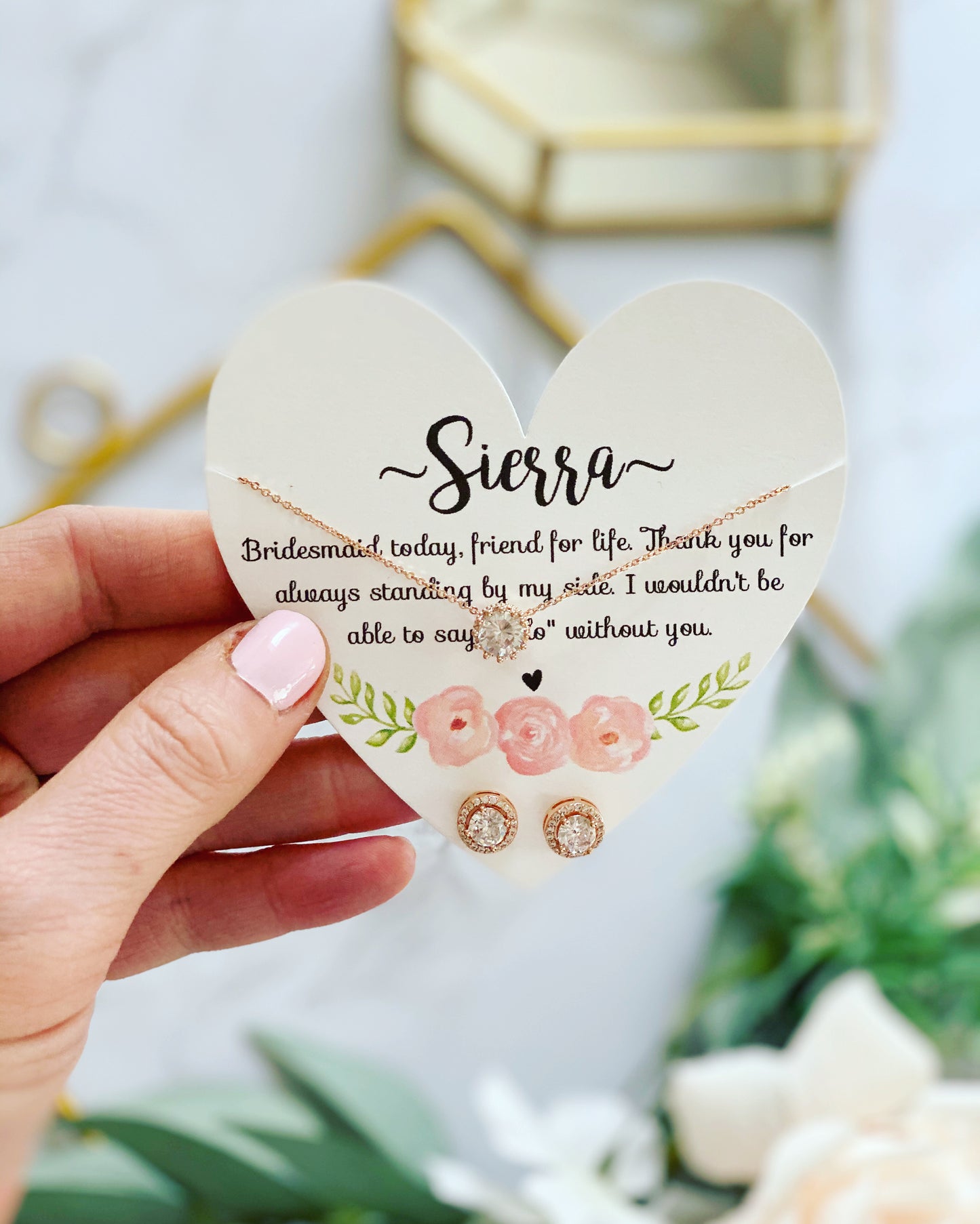 CZ Earrings and Matching Necklace with Heart Card