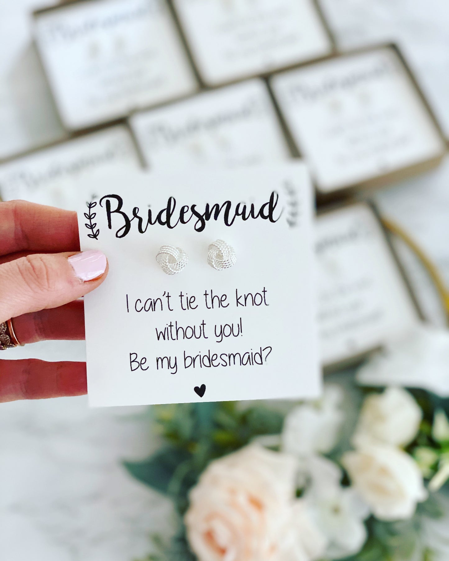 Silver Knot Bridal Party Earrings with Role