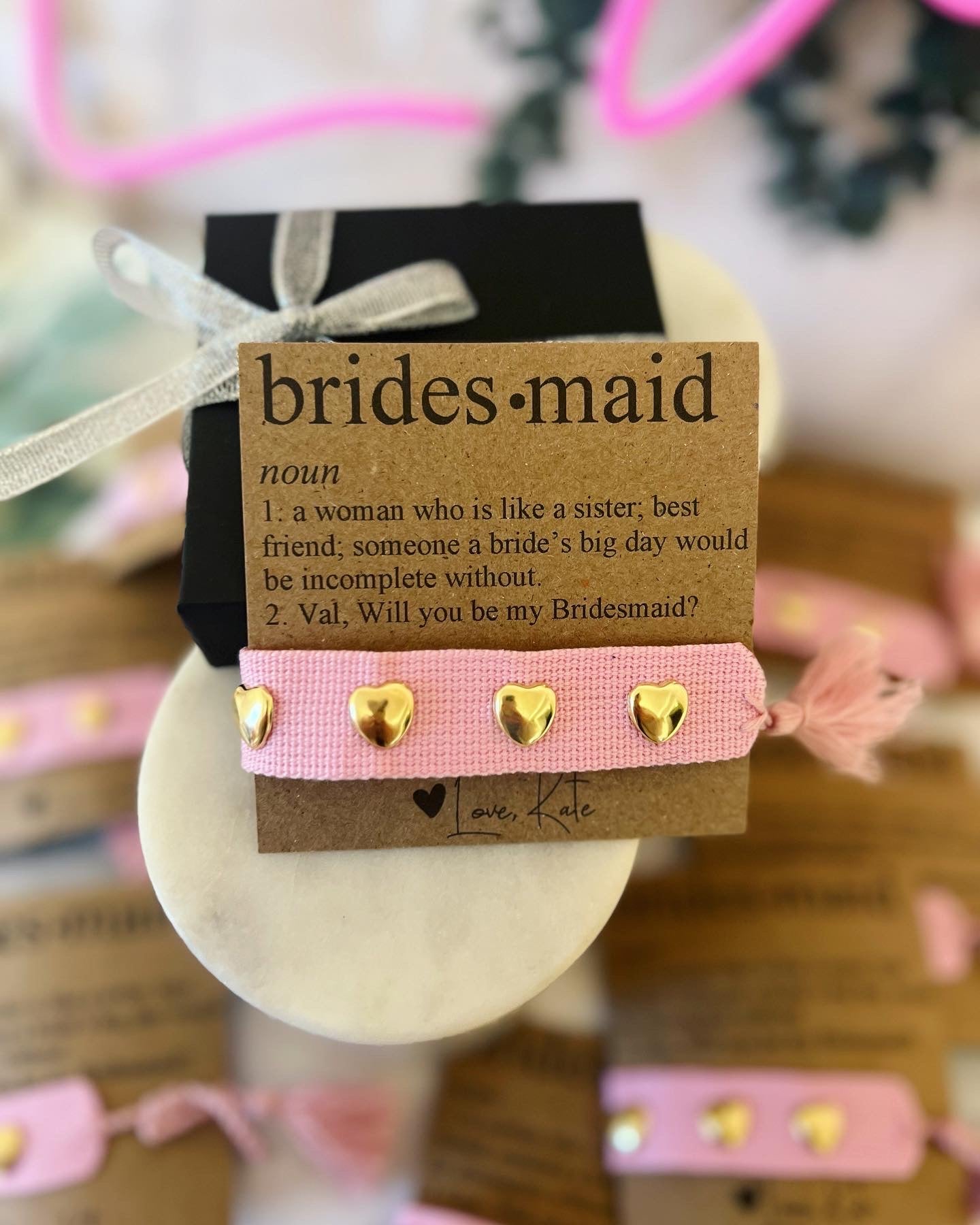 Bridesmaid Definition Card with Heart Tassel Bracelet