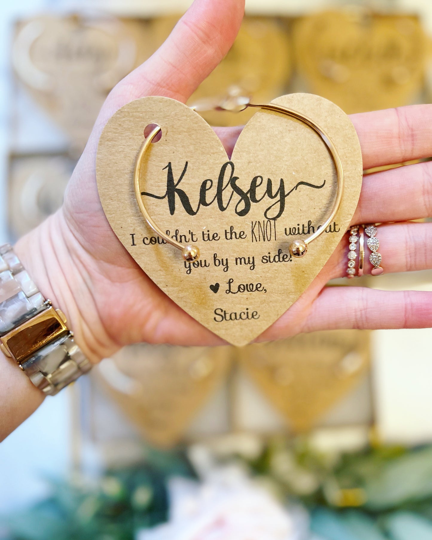Bridesmaid Knot Bangle & Heart Card