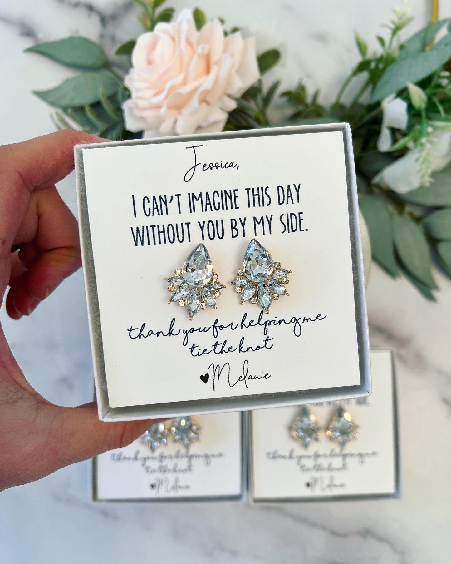 Opal Light Blue or Clear Crystal Stud Earrings