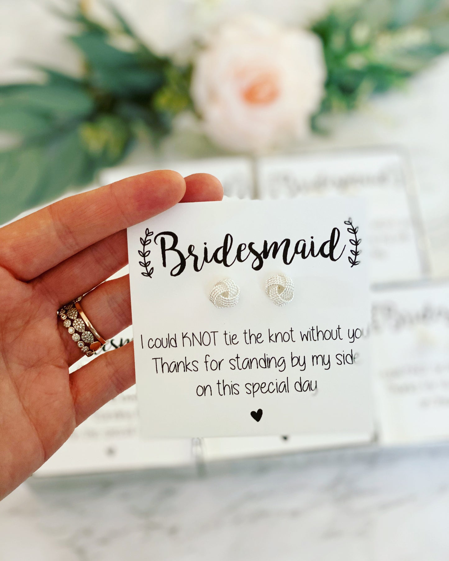Silver Knot Bridal Party Earrings with Role