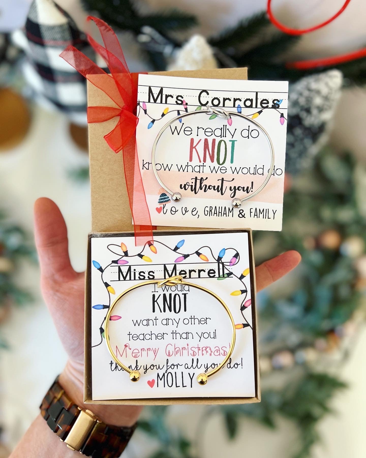 Christmas Knot bangle Holiday Teacher Gift, Non-Tarnish!