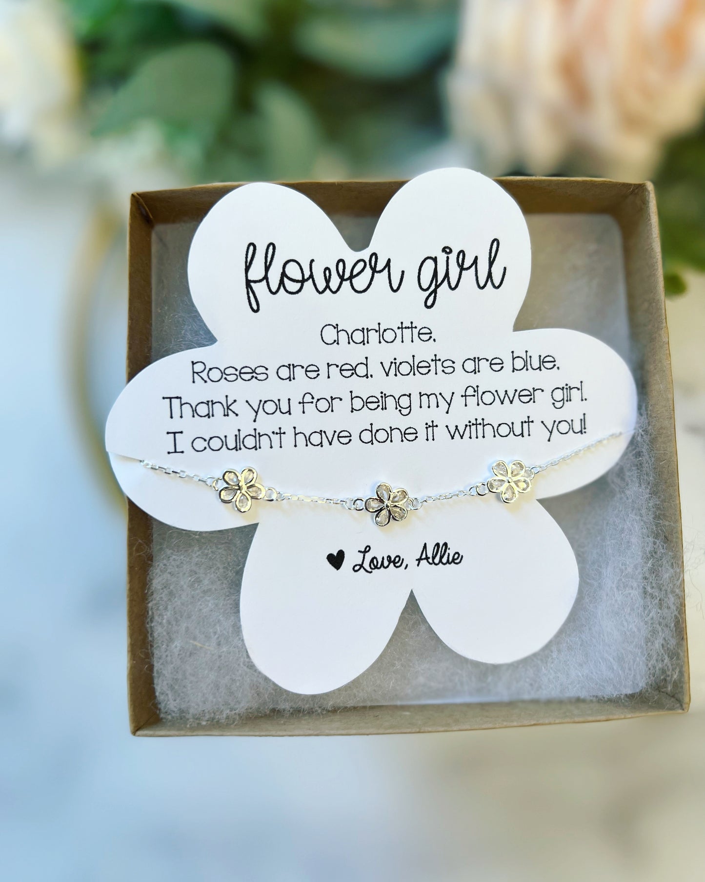 Flower Card & Flower Charm Bracelet