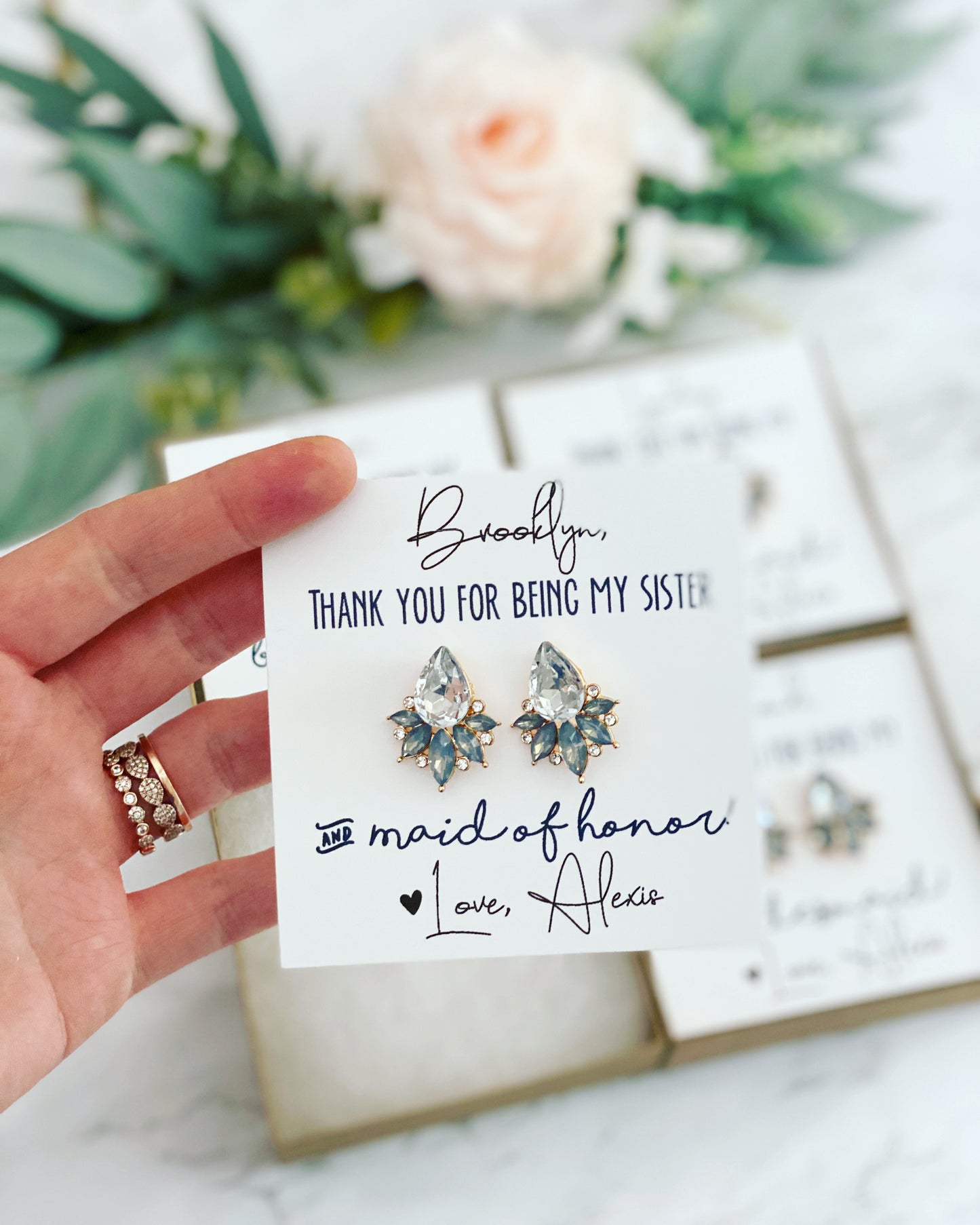 Opal Light Blue or Clear Crystal Stud Earrings