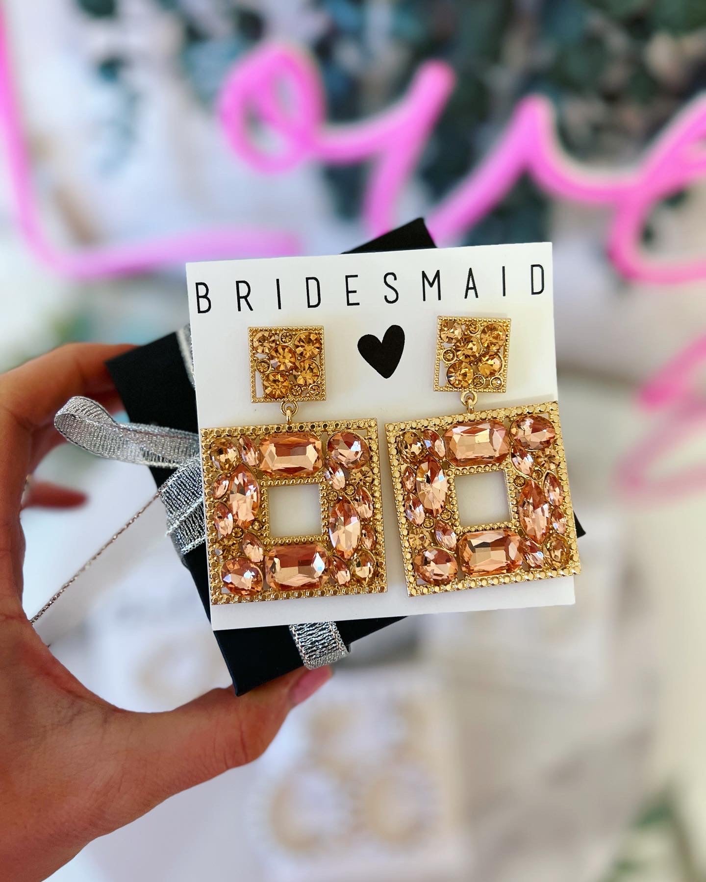 Bridal Party Rose Gold Crystal Statement Earrings