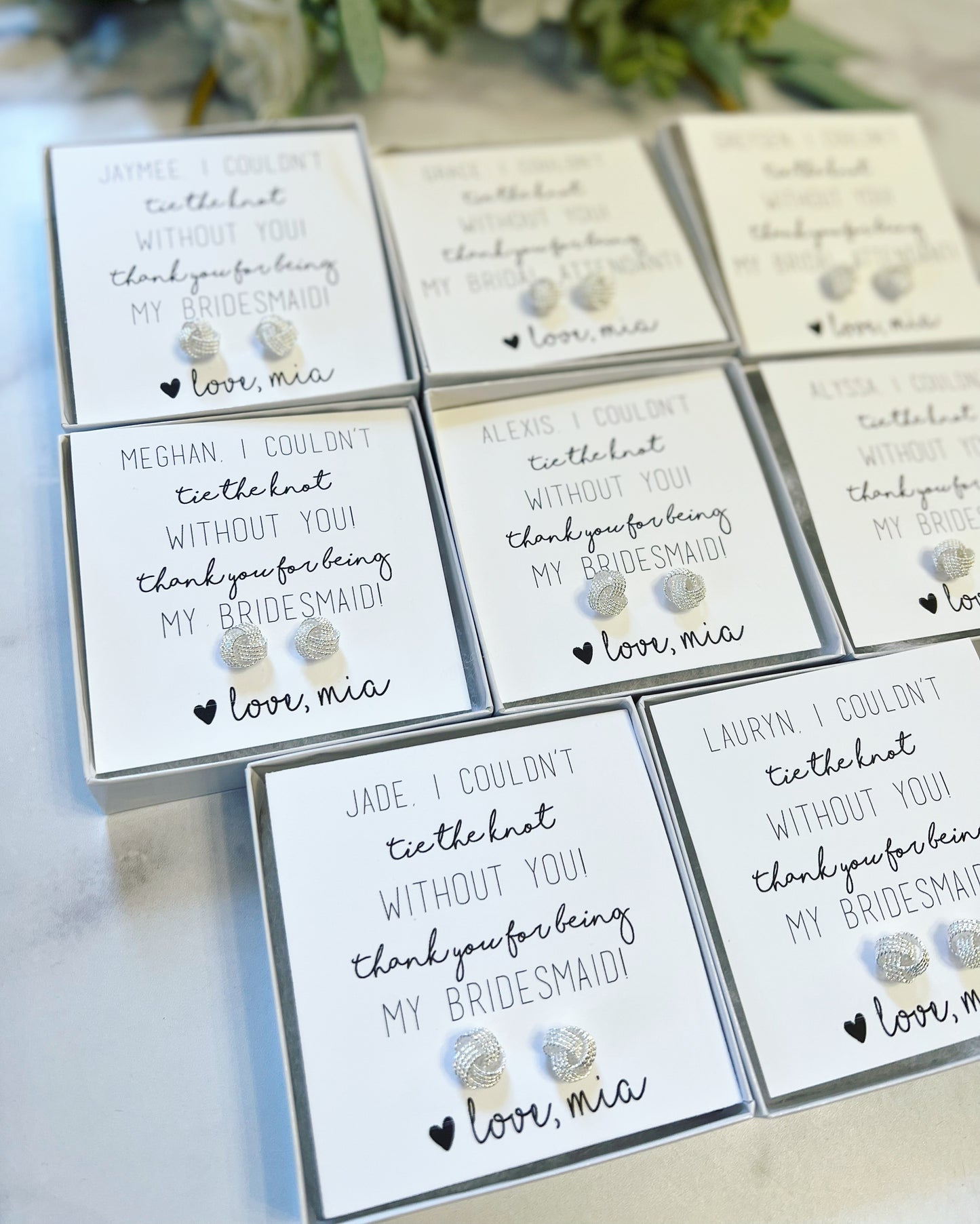 Rose Gold, Silver & Gold Knot Earrings Square Card