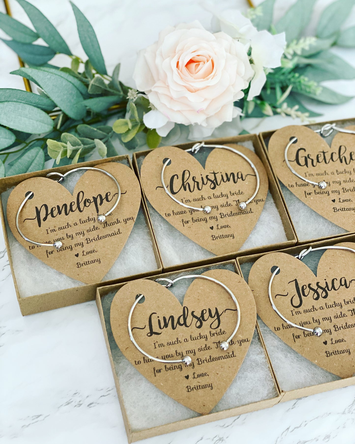 Bridesmaid Knot Bangle & Heart Card