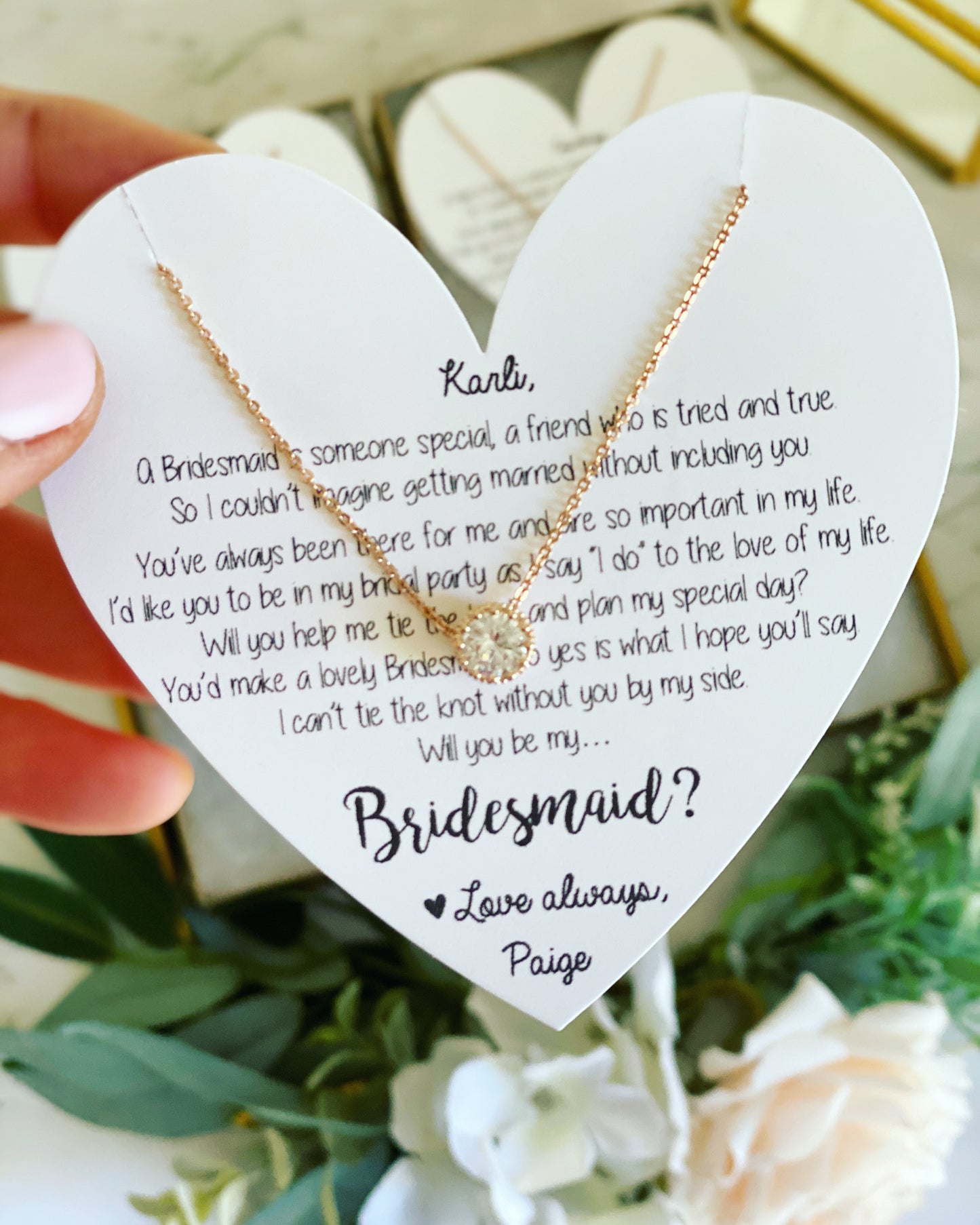 Cubic Zircon Bridesmaid Rose Gold or Silver Necklace