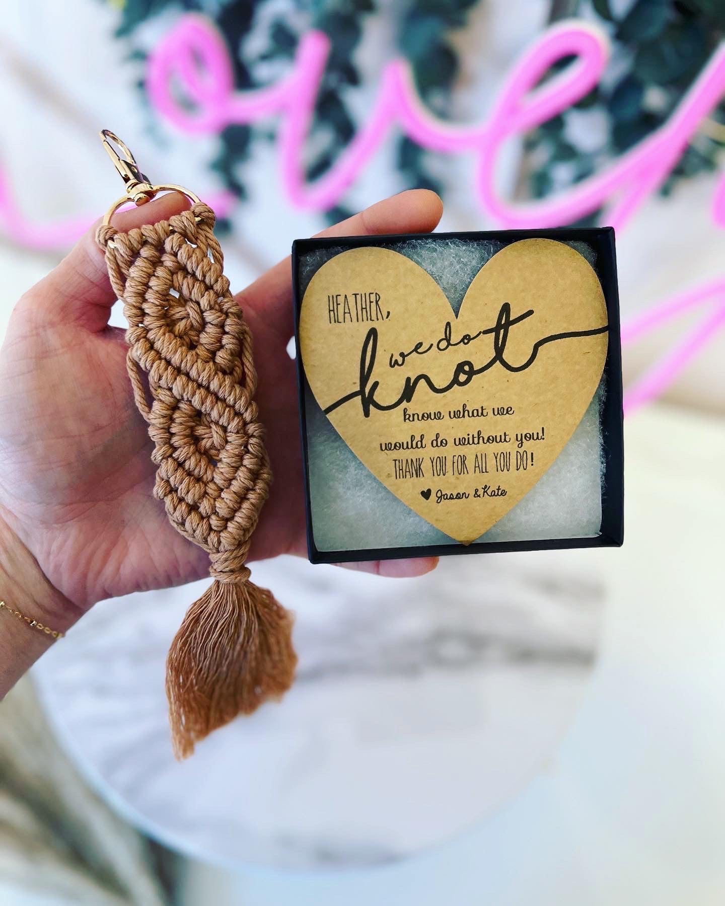 Knotted Macrame Thank You Keychain