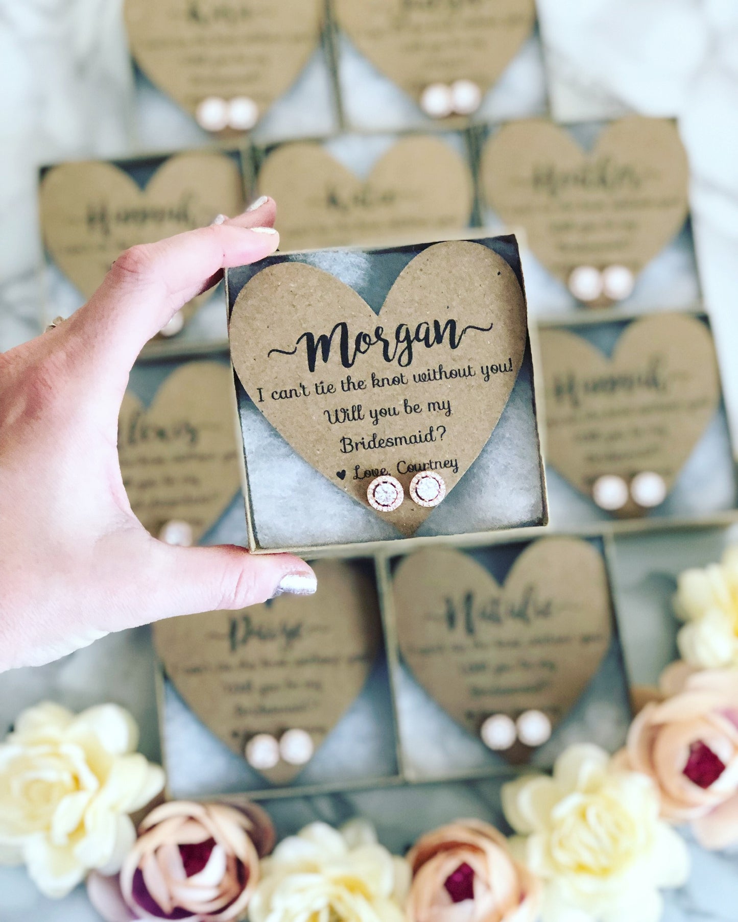 Cubic Zircon Earrings and Heart Card