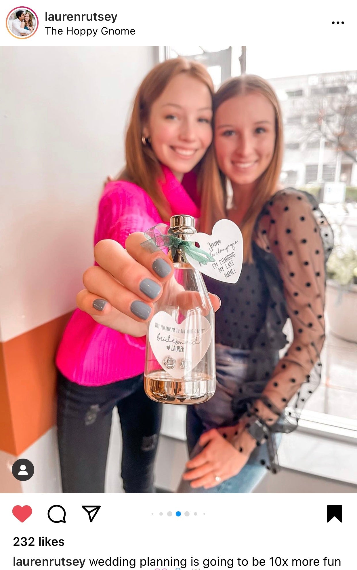 Bottle with Knot Earrings Bridesmaid Gift