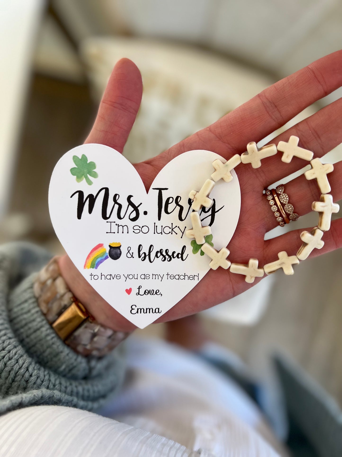 St. Patricks Day Teacher gift! Cross Bracelet