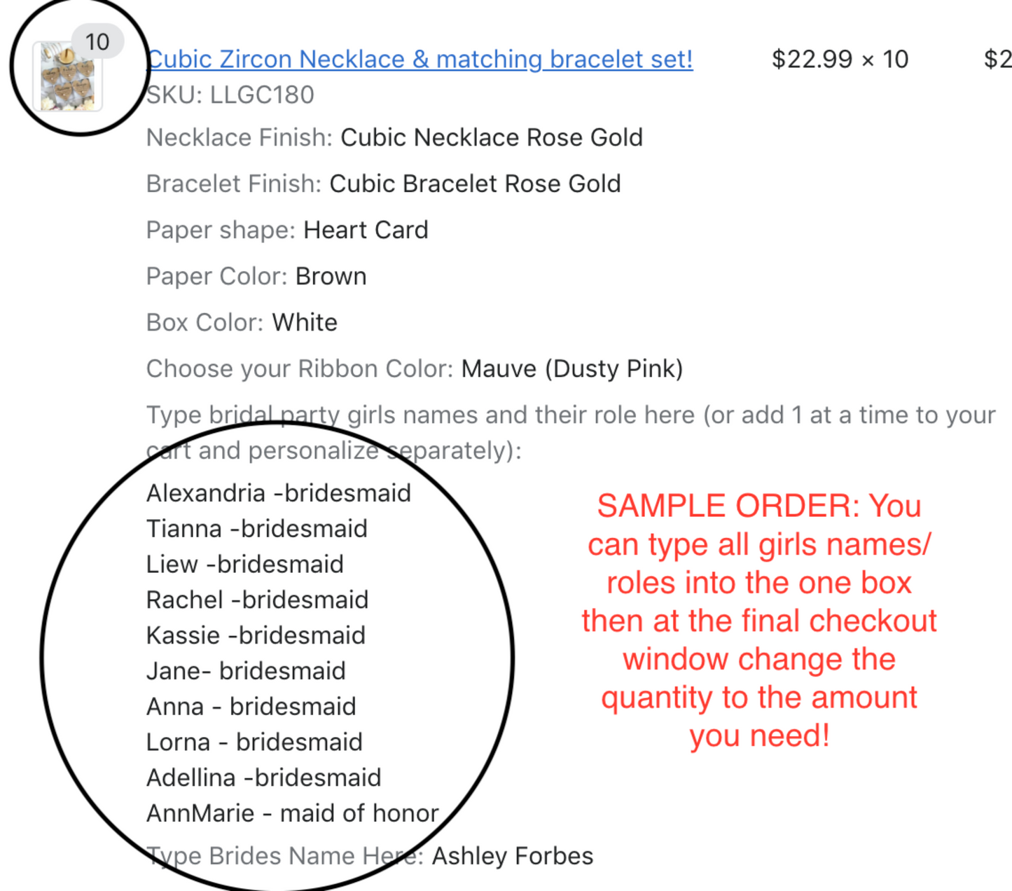 Bridesmaid Cubic Zircon Necklace & Matching Bracelet Set, Non-Tarnish & Hypoallergenic!