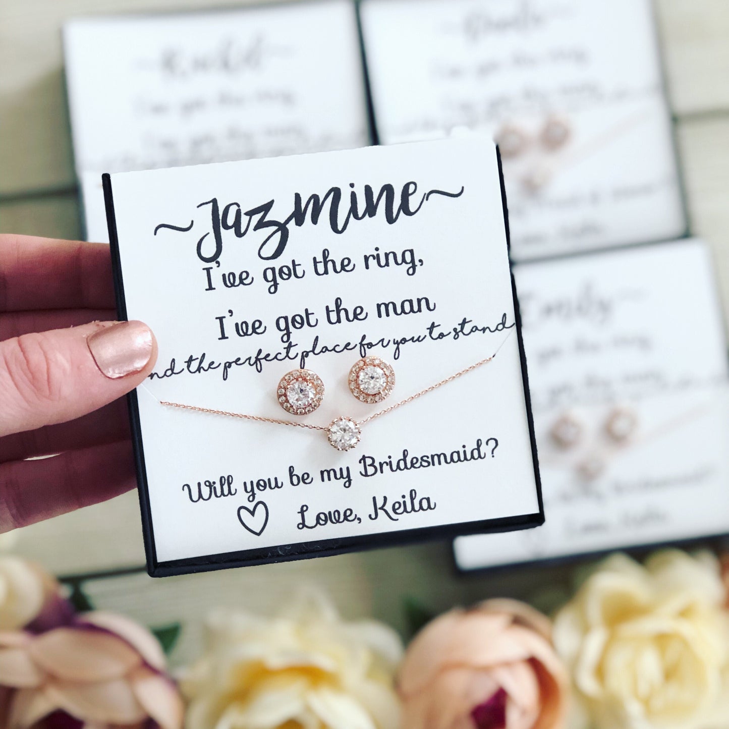 Cubic Zircon studs & Matching Necklace Bridal Party Gift