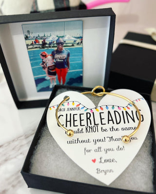 Printed Picture + Knot bangle Sports Coach Holiday Thank you gift! Cheer Coach, Swim, Gym teacher, photo included with box and ribbon!