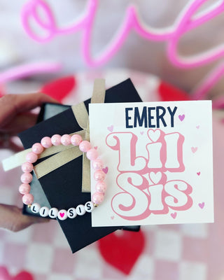 Little Sister Bracelet, new baby sister gift, gift from baby, Lil sister, Bracelet, card, box & ribbon! Personalized card!