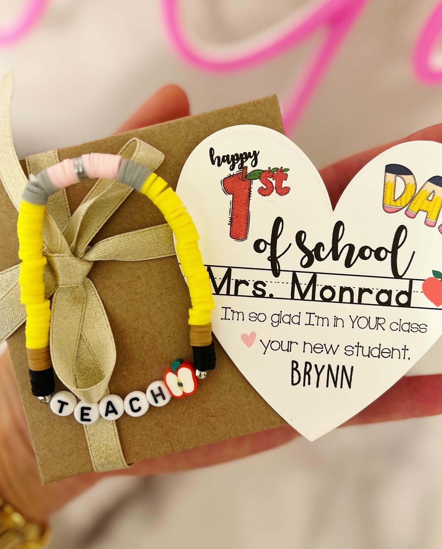 Teacher Heart Valentine's Day Earrings, card, box & ribbon