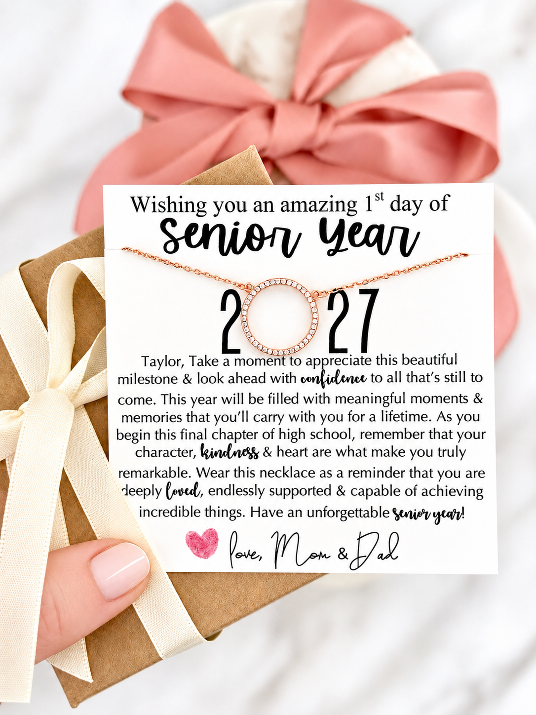 Senior Year High School CZ Circle Necklace gift for daughter or friend, Non-Tarnish, hypoallergenic, card, box + ribbon included!
