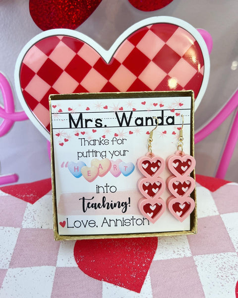 Teacher Heart Valentine's Day Earrings, card, box & ribbon included! – Love  Leigh Gift Co.