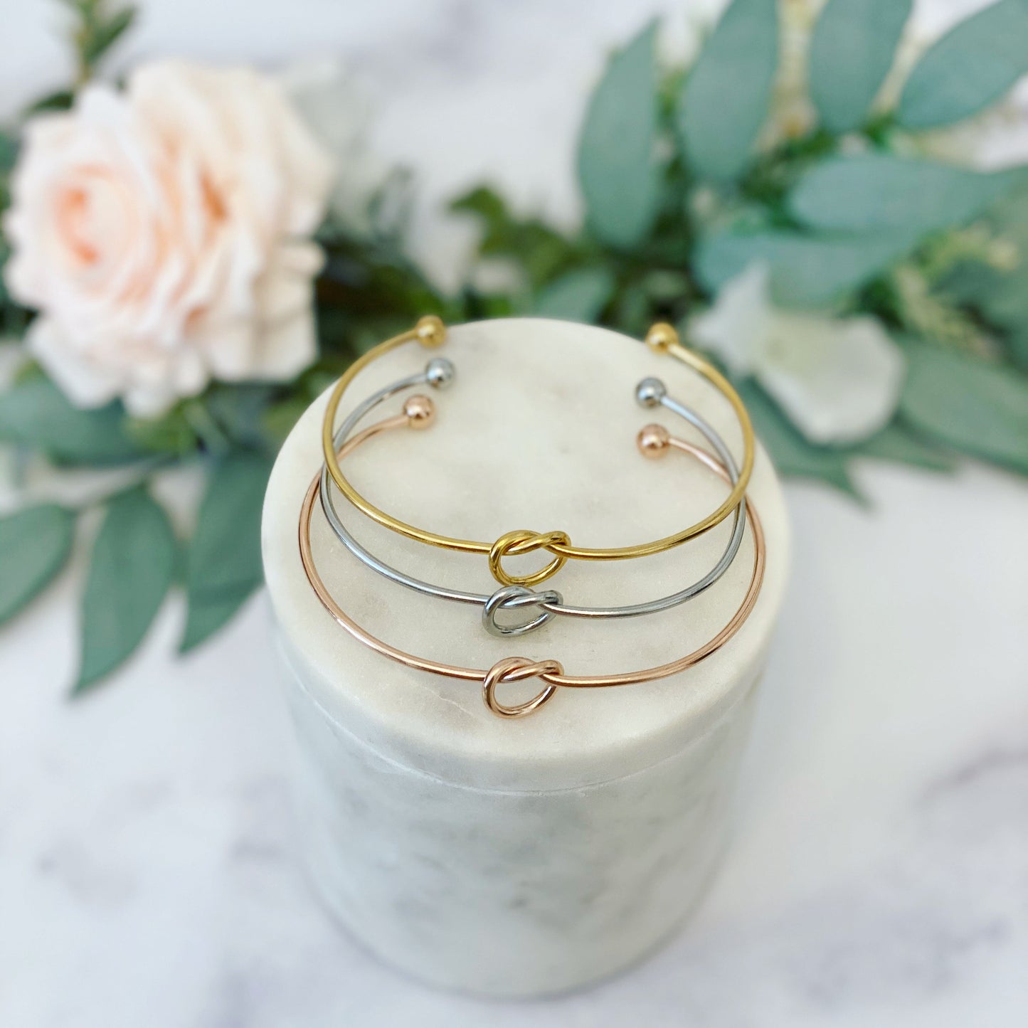 My wedding day would KNOT be complete without you! Circle stud earrings & knot bangle gift set!