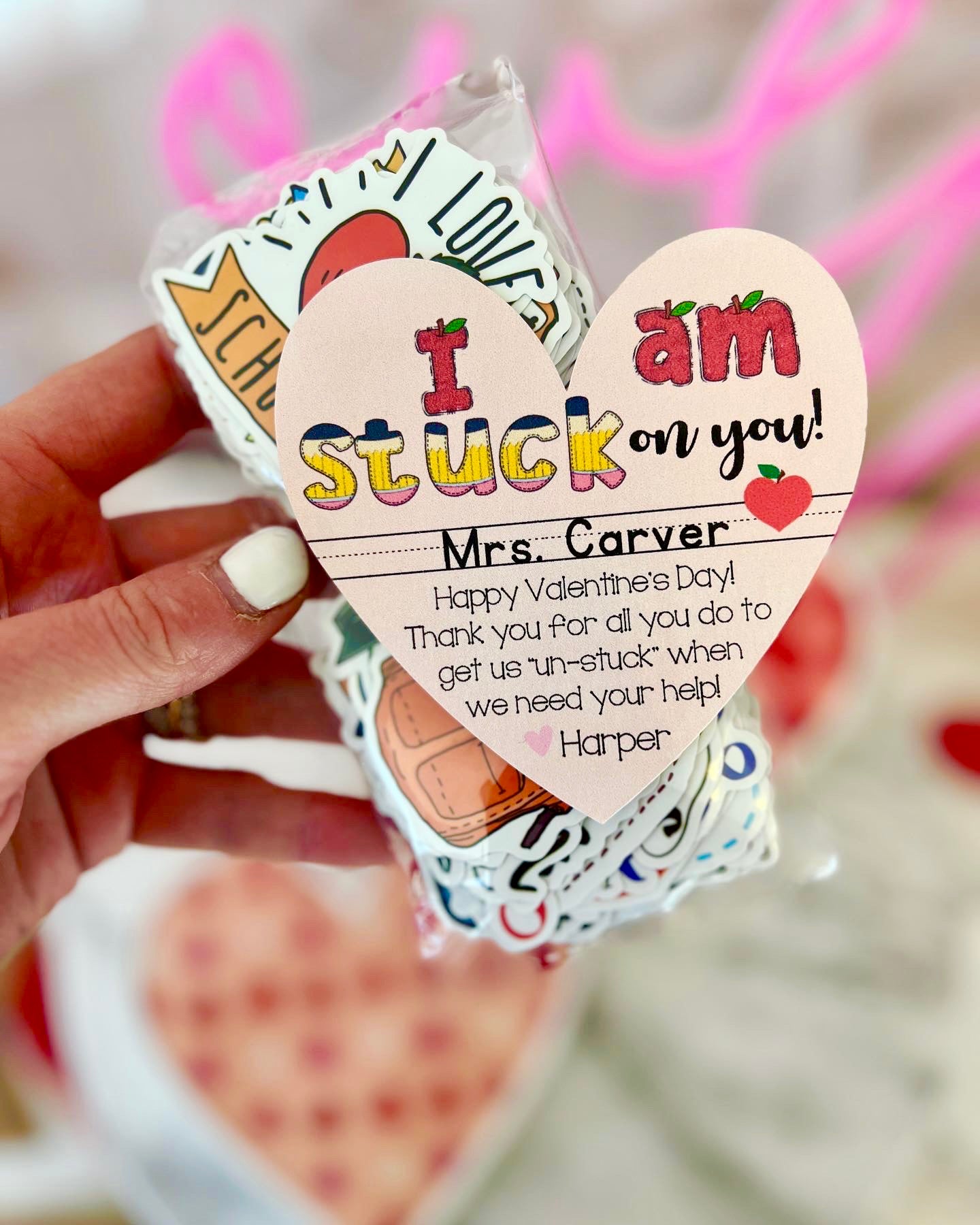Valentine's Day Teacher gift, Vinyl sticker pack, Valentine's day heart card included