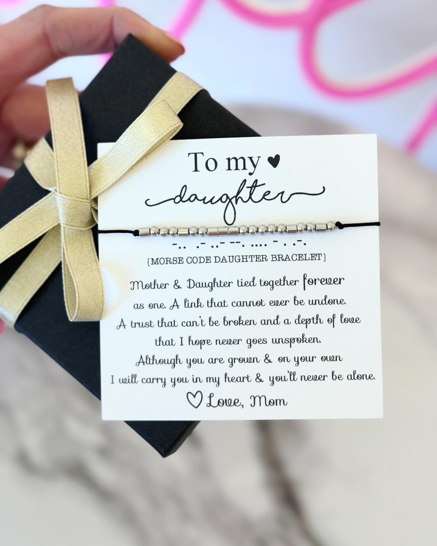 To my Daughter, "Daughter" Morse Code bracelet, Card, box and ribbon included! Daughter gift, Mother daughter bracelet