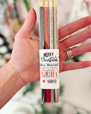 4 Pack Engraved Christmas Pencils Teacher Christmas gift!