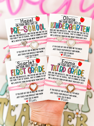 First Day of School! Mommy and Me Adjustable Bracelets, includes card, box & ribbon too!