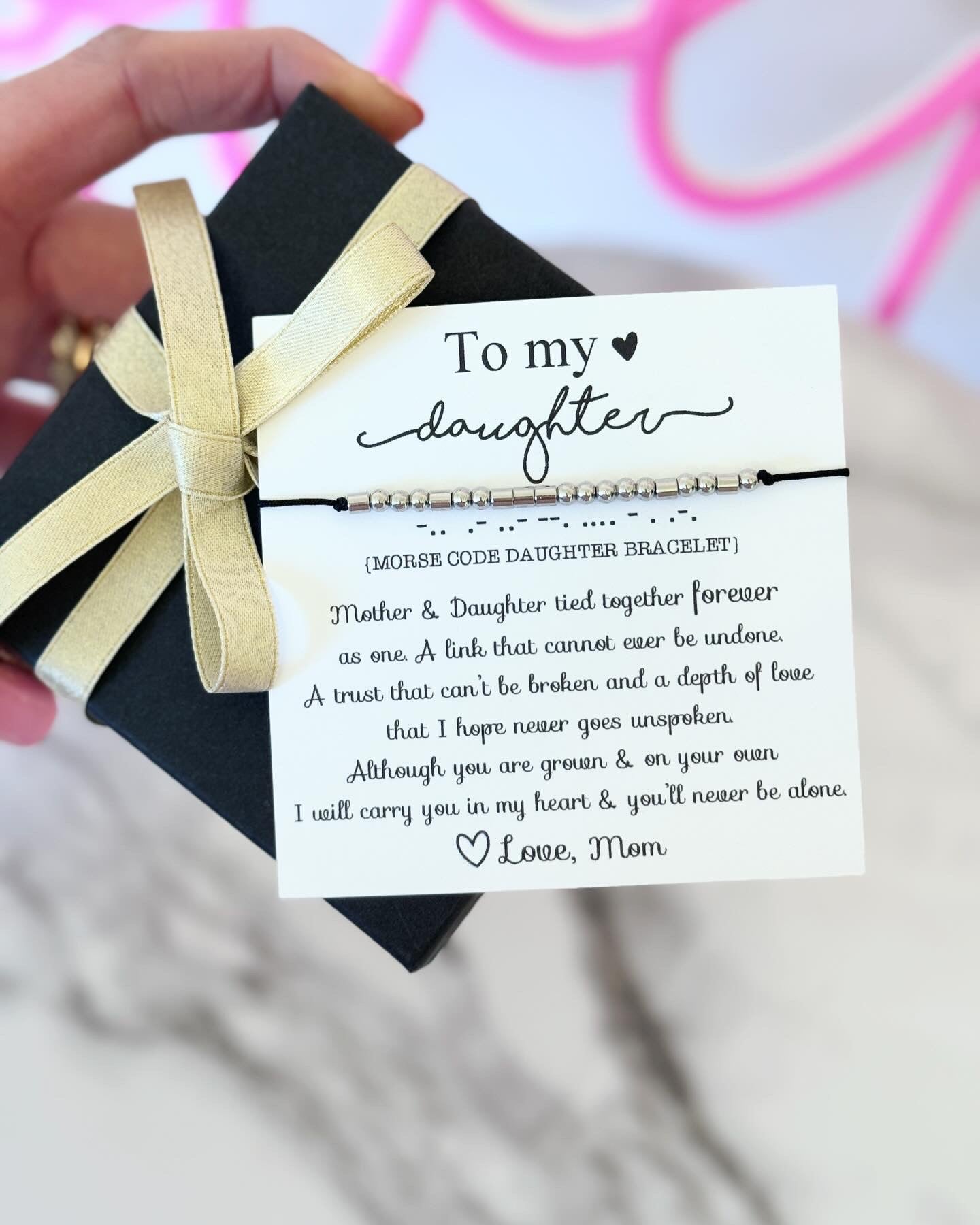 To my Daughter, "Daughter" Morse Code bracelet, Card, box and ribbon included! Daughter gift, Mother daughter bracelet