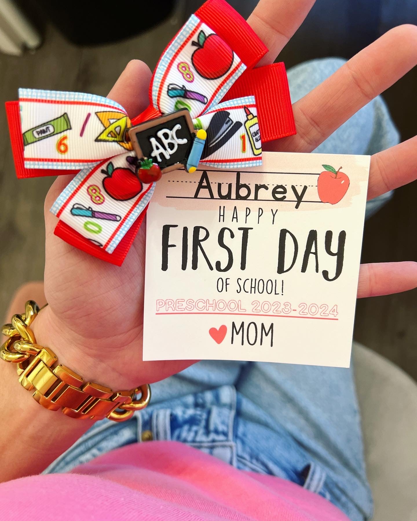 First day of school hair bow with personalized card, box & ribbon!
