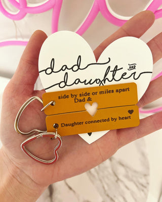 Pair of Leather Laser Engraved heart key chains, Father daughter gift, card, box & ribbon included