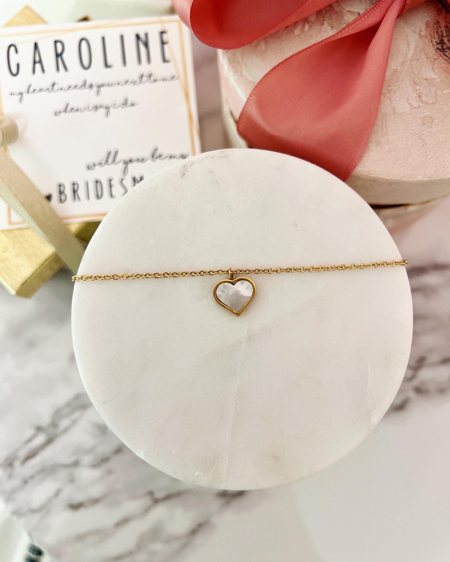 Dainty Opal heart gold Bridesmaid necklace, Minimalist
