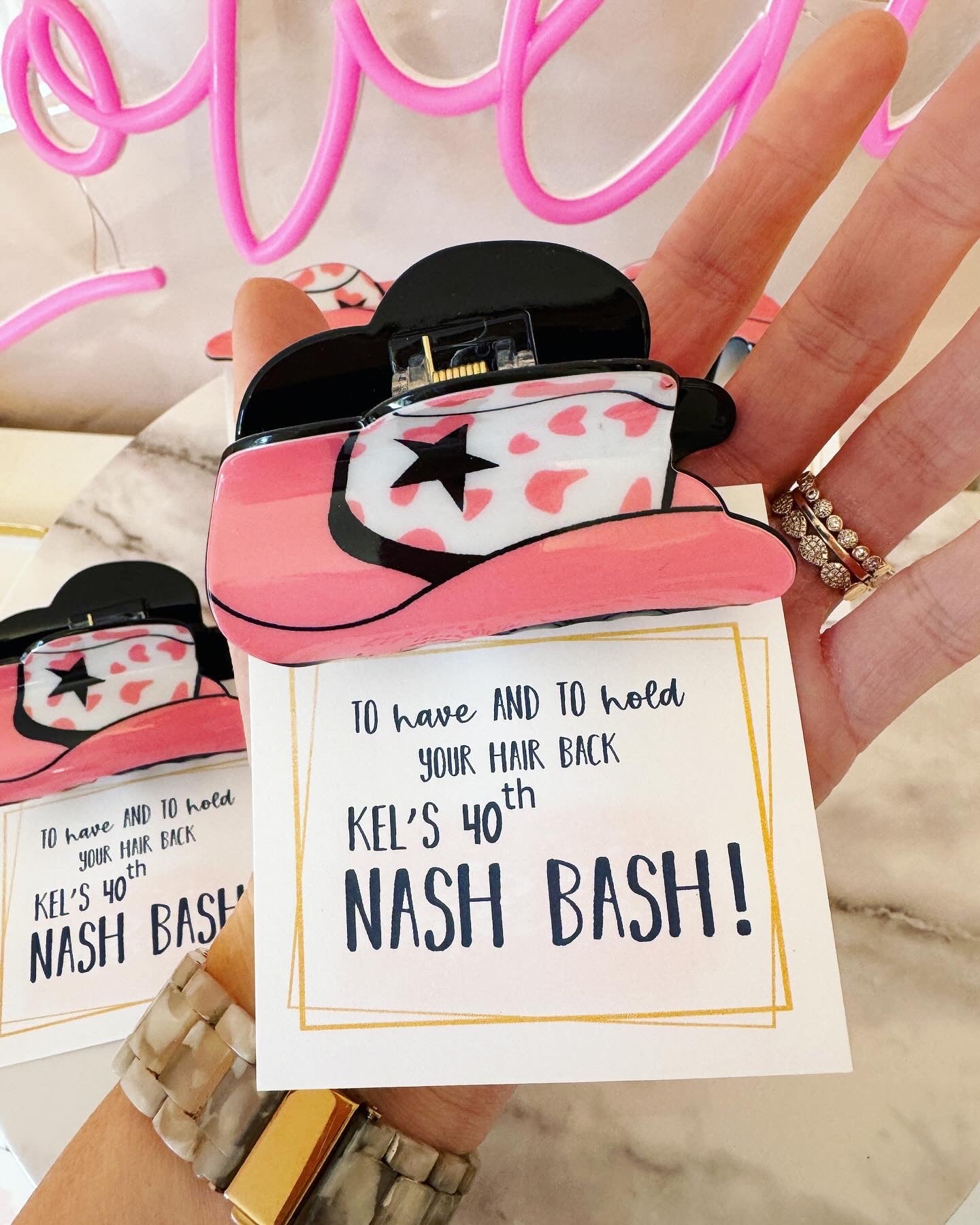 Nash-Bash Birthday gift favor, Nashville Girls Trip gift, Nash-Ty, Girls Trip gift, Acrylic Hair clip, personalized card