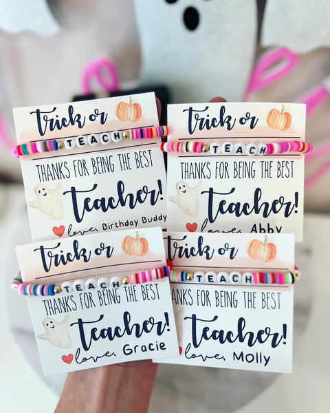 Teacher Pencil Bracelet · Rainbow Teach Bangle · Fall/Halloween/Appreciation Gift · Personalized Card · Box & Ribbon · Wedding Boho· US