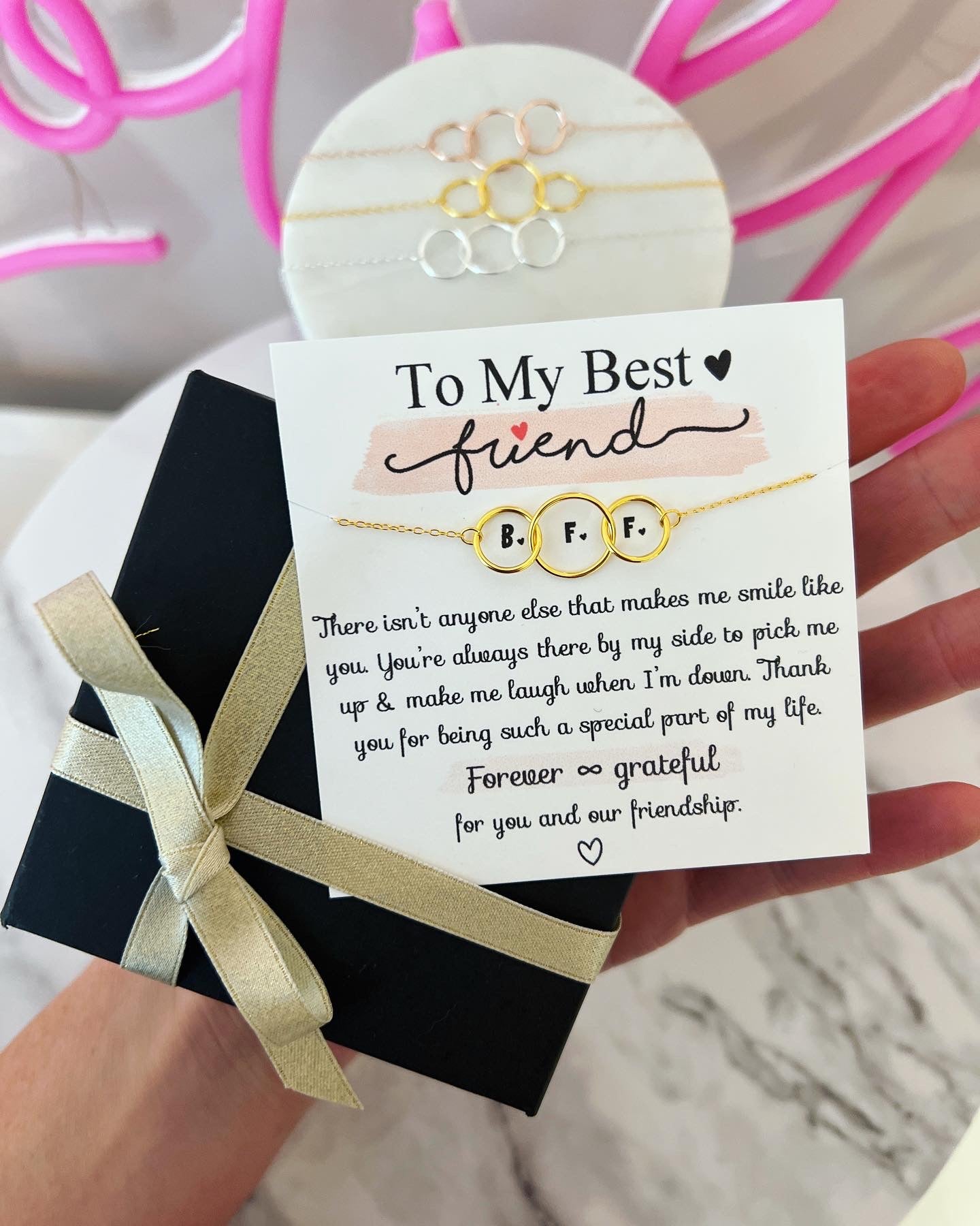 Best Friend Necklace! Triple hoop infinity necklace, card, box + ribbon included! Friends Forever, Christmas gift!