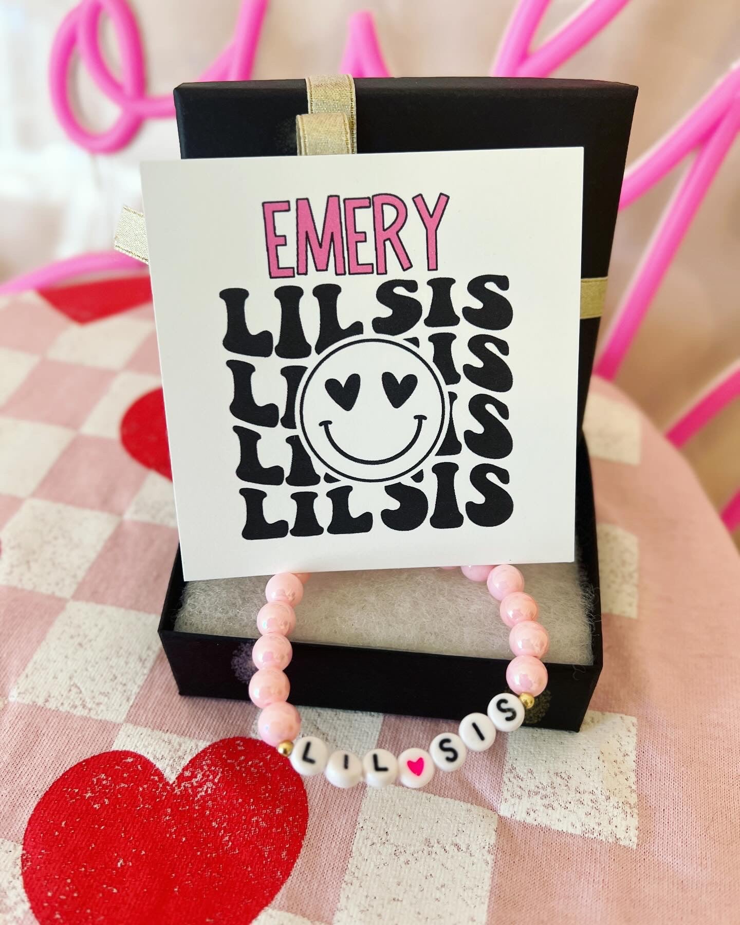 Big Sis or Little Sis Bracelet & smile card, with box & ribbon included!