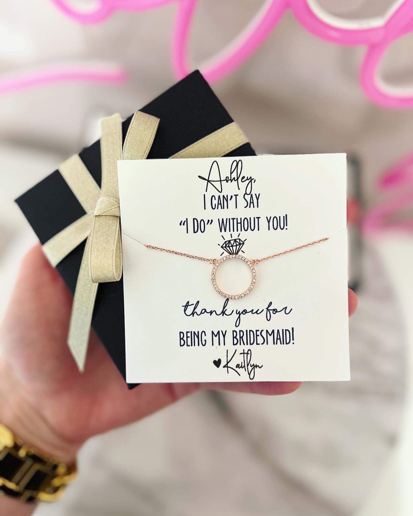 I can't say "I do" without you Thank you gift! Cubic Zircon Circle Pendant Necklace,High Quality,NON-tarnish, personalized card, box+ribbon