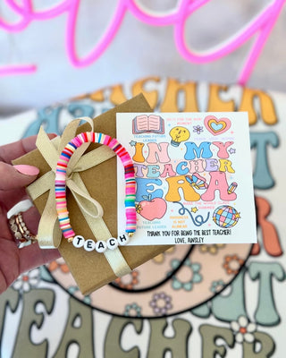 End of Year Teacher Era Rainbow Teach bracelet! Bracelet, Personalized Card, Box & Ribbon!, Teacher Appreciation gift, teacher thank you