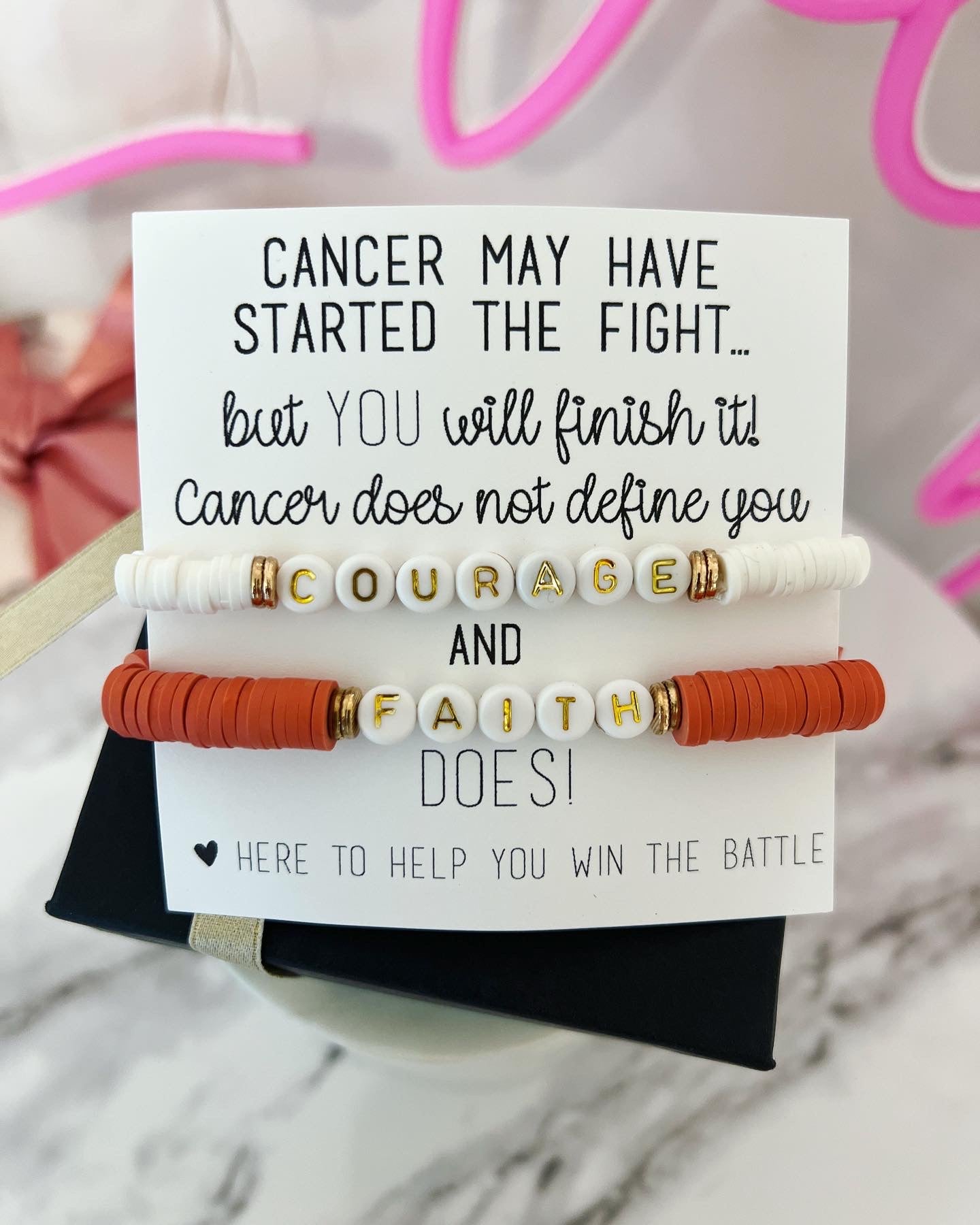 Cancer Encouragement Gift, Faith & Courage Bracelet Set