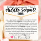 First Day of Middle School! Dainty CZ Stone Necklace gift for daughter, Non-Tarnish, hypoallergenic, card, box + ribbon included!