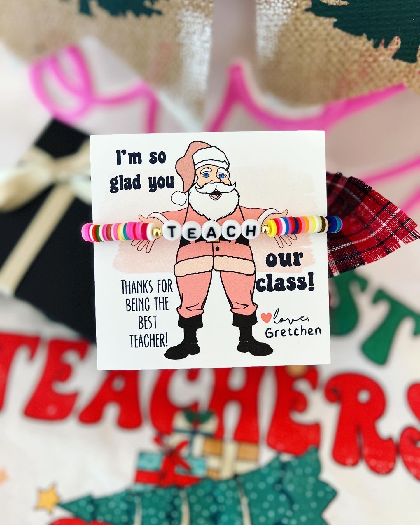 Teacher Holiday Gift! Teach Bracelet! Personalized Holiday gift, included with box and ribbon! Teacher Christmas gift! Holiday gift!
