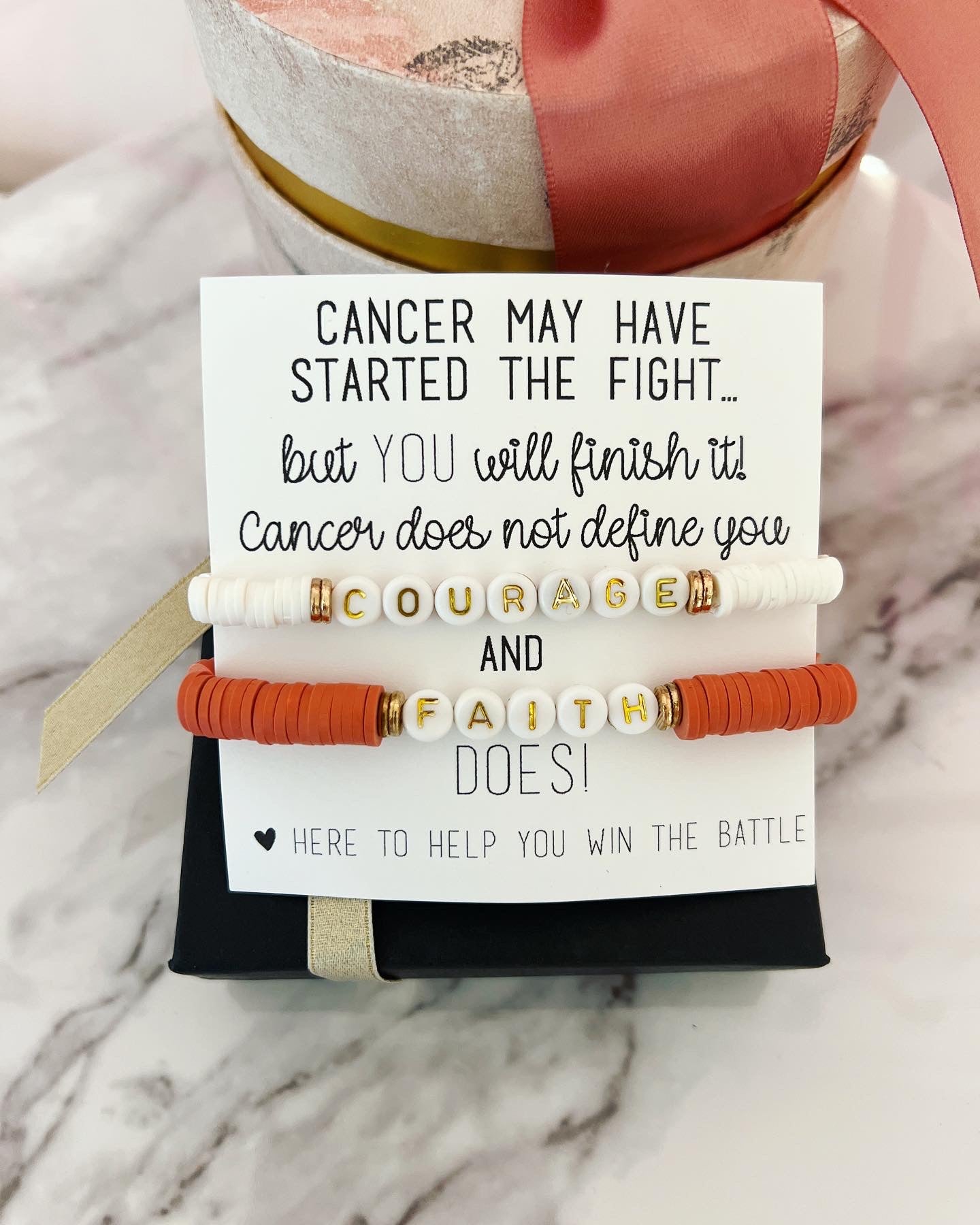 Cancer Encouragement Gift, Faith & Courage Bracelet Set