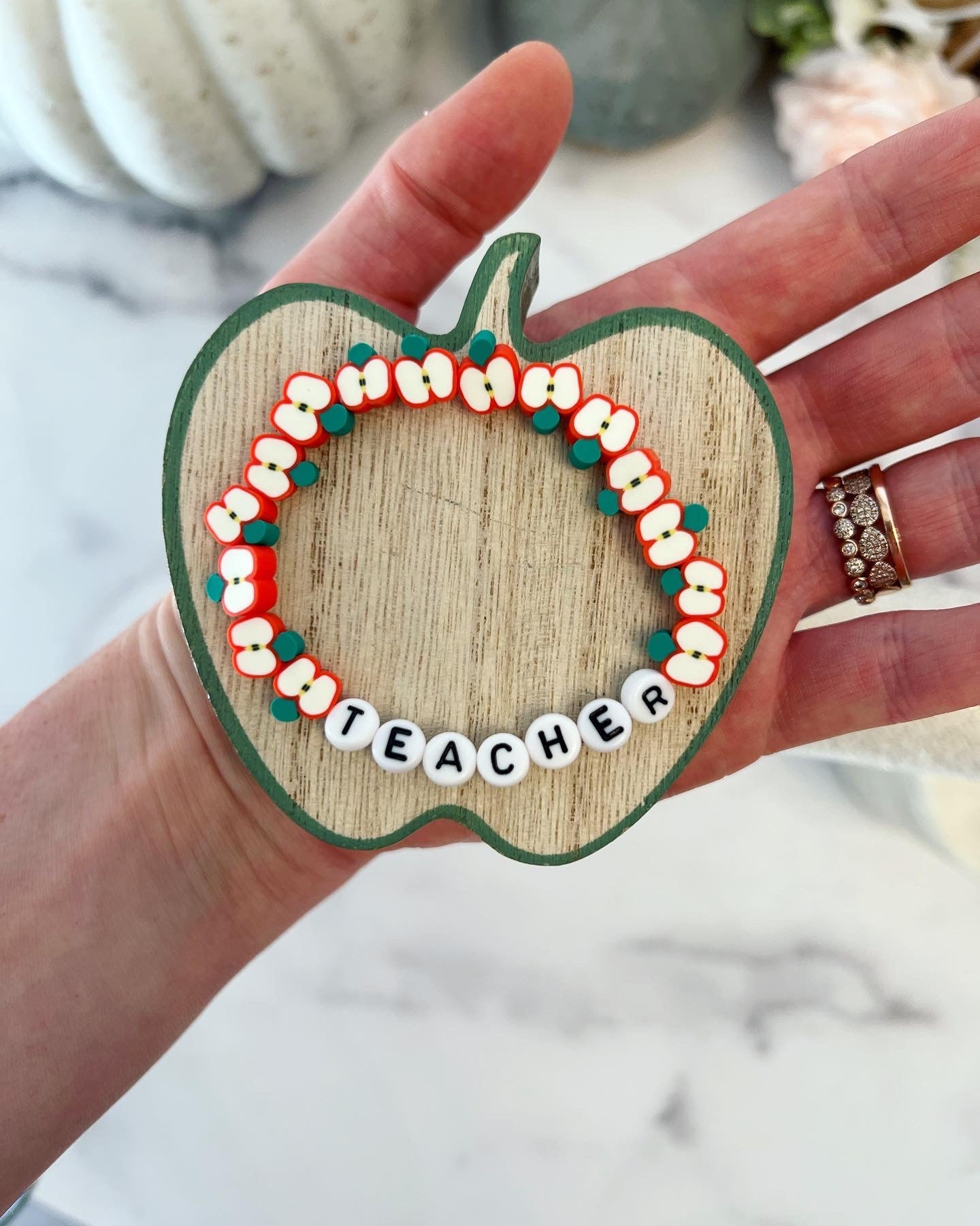 Halloween Teacher Apple Bracelet! Personalized Halloween gift tag included with box and ribbon! Teacher thank you gift!